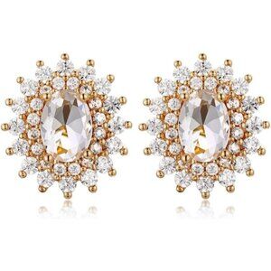 Women's White Gold Crystal Cute Sun Stud Gold Plated Lightweight Earrings